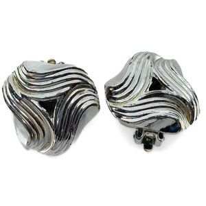 Silver Tone Wave Style Clip Earrings